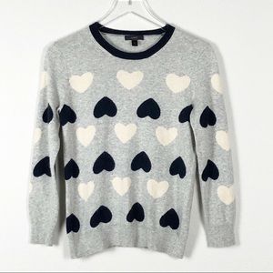 J. Crew Grey w/Hearts long sleeve sweater size M